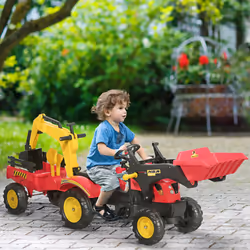 HOMCOM Pedal Powered Tractor Ride-On Car w/ Moving Bucket Steering Wheel 3-6 Yrs