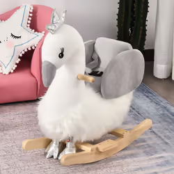 HOMCOM Cute Kids Ride-On Rocking Swan w/ Sound Handlebars Seat Belt Plush Body
