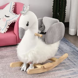 HOMCOM Cute Kids Ride-On Rocking Swan w/ Sound Handlebars Seat Belt Plush Body