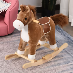 HOMCOM Kids Plush Rocking Horse w/ Moving Mouth Tail Sounds 18-36 Months Brown