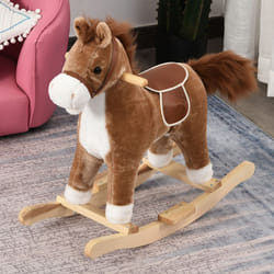 HOMCOM Kids Plush Rocking Horse w/ Moving Mouth Tail Sounds 18-36 Months Brown