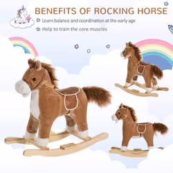 HOMCOM Kids Plush Rocking Horse w/ Moving Mouth Tail Sounds 18-36 Months Brown
