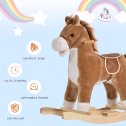 HOMCOM Kids Plush Rocking Horse w/ Moving Mouth Tail Sounds 18-36 Months Brown