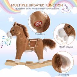 HOMCOM Kids Plush Rocking Horse w/ Moving Mouth Tail Sounds 18-36 Months Brown - Additional view 4