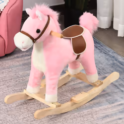 HOMCOM Kids Plush Rocking Horse w/ Moving Mouth Tail Sounds 18-36 Months Pink