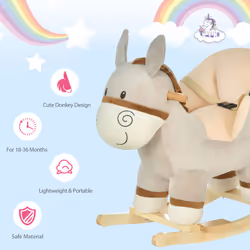 HOMCOM Cute Kids Ride-On Rocking Donkey w/ Sound Handlebars Seat Belt Plush Body - Additional view 5