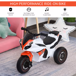 HOMCOM Kids Ride-On Police Bike 3-Wheel Vehicle w/ Music Lights 18-36 Mths