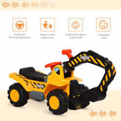 HOMCOM 3 in 1 Kids Ride-On Tractor Excavator w/ Storage Basketball Hoop