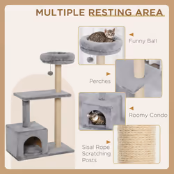 Pawhut Cat Tree for Indoor Cats Kitten Tower W/ Scratching Posts Bed House Grey