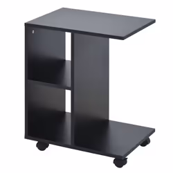 HOMCOM C-Shape End Table Storage Unit w/ 2 Shelves 4 Wheels Home Black