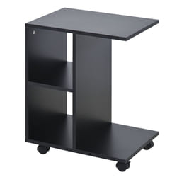 HOMCOM C-Shape End Table Storage Unit w/ 2 Shelves 4 Wheels Home Black