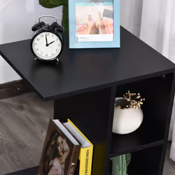 HOMCOM C-Shape End Table Storage Unit w/ 2 Shelves 4 Wheels Home Black