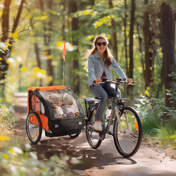 HOMCOM 18m+ 2-Seat Child Bike Trailer for Kid w/ Steel Frame Seat Belt Orange