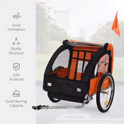 HOMCOM 18m+ 2-Seat Child Bike Trailer for Kid w/ Steel Frame Seat Belt Orange - Additional view 4
