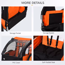 HOMCOM 18m+ 2-Seat Child Bike Trailer for Kid w/ Steel Frame Seat Belt Orange - Additional view 5