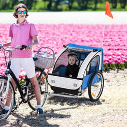 HOMCOM 18m+ 2-Seat Child Bike Trailer for Kid w/ Steel Frame Seat Belt Blue