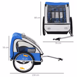 HOMCOM 18m+ 2-Seat Child Bike Trailer for Kid w/ Steel Frame Seat Belt Blue - Additional view 10