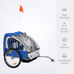 HOMCOM 18m+ 2-Seat Child Bike Trailer for Kid w/ Steel Frame Seat Belt Blue - Additional view 4