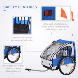 HOMCOM 18m+ 2-Seat Child Bike Trailer for Kid w/ Steel Frame Seat Belt Blue - Additional view 5