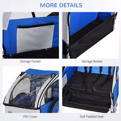 HOMCOM 18m+ 2-Seat Child Bike Trailer for Kid w/ Steel Frame Seat Belt Blue - Additional view 6