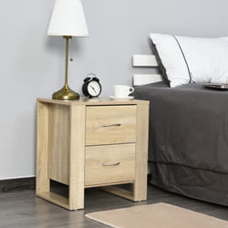 HOMCOM 2 Drawer Boxy Bedside Table w/ Handles Elevated Base Oak Brown