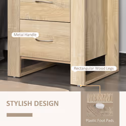 HOMCOM 2 Drawer Boxy Bedside Table w/ Handles Elevated Base Oak Brown