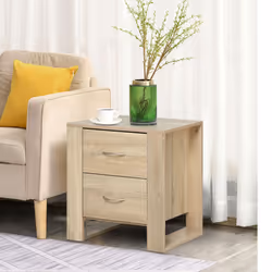 HOMCOM 2 Drawer Boxy Bedside Table w/ Handles Elevated Base Oak Brown - Additional view 4