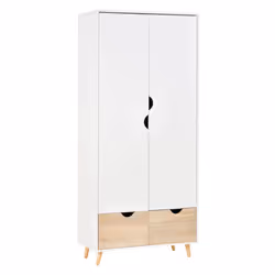 HOMCOM 2-Door Clothes Wardrobe w/ Rail Shelf 2 Storage Drawers Wood Feet White