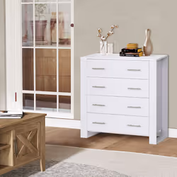 HOMCOM Chest Of 4 Drawers Home Storage Clothes Cabinet Metal Handles Base White