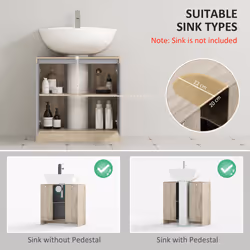 HOMCOM 60x60cm Under-Sink Storage Cabinet w/ Adjustable Shelf 2 Doors Cabinet - Additional view 8