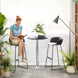 HOMCOM 93cm Adjustable Round Bar Table w/ PVC Leather Steel Base Bistro Black