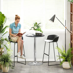 HOMCOM 93cm Adjustable Round Bar Table w/ PVC Leather Steel Base Bistro Black