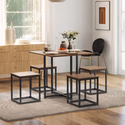 HOMCOM 5 PCS Industrial Boxy Table & Stool Set Metal Frame Cool Dining Seating