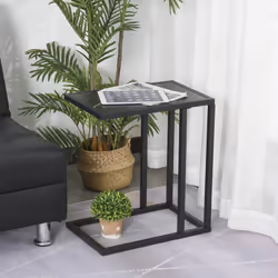 HOMCOM C Shape Side Table Marble-Effect Top Metal Frame Space-Saving
