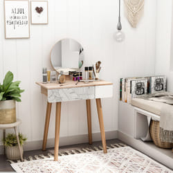 HOMCOM Wooden Compact Dressing Table w/ Drawer Mirror 4 Legs Table Top Bedroom