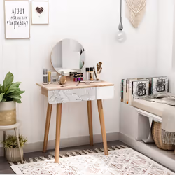 HOMCOM Wooden Compact Dressing Table w/ Drawer Mirror 4 Legs Table Top Bedroom - Additional view 10