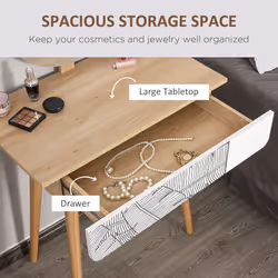 HOMCOM Wooden Compact Dressing Table w/ Drawer Mirror 4 Legs Table Top Bedroom - Additional view 4