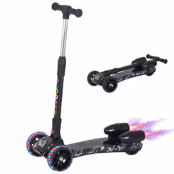 HOMCOM Child 3-Wheel Scooter Light Music Water Spray Rechargeable 3-6 Yrs Black