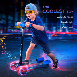 HOMCOM Child 3-Wheel Scooter Light Music Water Spray Rechargeable 3-6 Yrs Blue
