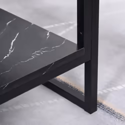 HOMCOM Two-Tier Coffee Table with Marble Effect Shelf and Metal Frame Black - Additional view 4