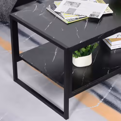 HOMCOM Two-Tier Coffee Table with Marble Effect Shelf and Metal Frame Black - Additional view 5