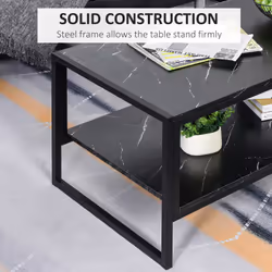 HOMCOM Two-Tier Coffee Table with Marble Effect Shelf and Metal Frame Black - Additional view 6