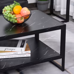 HOMCOM Two-Tier Coffee Table with Marble Effect Shelf and Metal Frame Black - Additional view 7