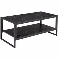 HOMCOM Two-Tier Coffee Table with Marble Effect Shelf and Metal Frame Black - Additional view 8