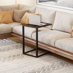 HOMCOM C-Shape Side End Table w/ Steel Frame Wide Base for Living Room Brown