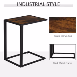 HOMCOM C-Shape Side End Table w/ Steel Frame Wide Base for Living Room Brown