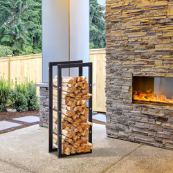 HOMCOM 100cm Metal Firewood Log Holder Rack Elevated Design, Base Side Rails