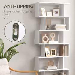 HOMCOM 6-Tier Wooden Modern S-Shaped Shelf Storage Unit Home Office White - Additional view 5