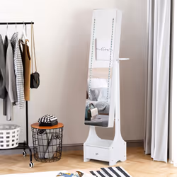 HOMCOM Freestanding Jewellery Storage Mirror Armoire w/ LED Lights Hooks Drawer