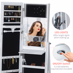 HOMCOM Freestanding Jewellery Storage Armoire w/ 2 Mirrors Drawers Hooks Lights - Additional view 4